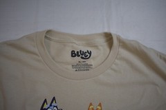 Bluey Mens Bluey Cartoon Family Dancing Graphic Beige Shirt New S-2XL
