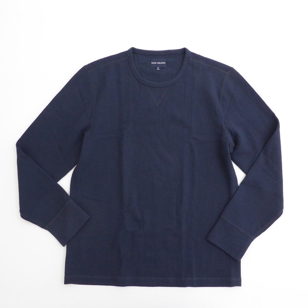 Mack Weldon Mens Shirt Navy Waffle Knit Long Sleeve Cotton Blend Size XL