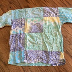VTG 90s Climate Colorful Tie Dye Art AOP Boxy T-Shirt L Quilted 100% Cotton