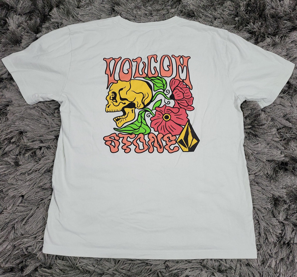 Volcom Stone Shirt Mens Small Green Skull Floral Psychedelic Surf Skate Logo