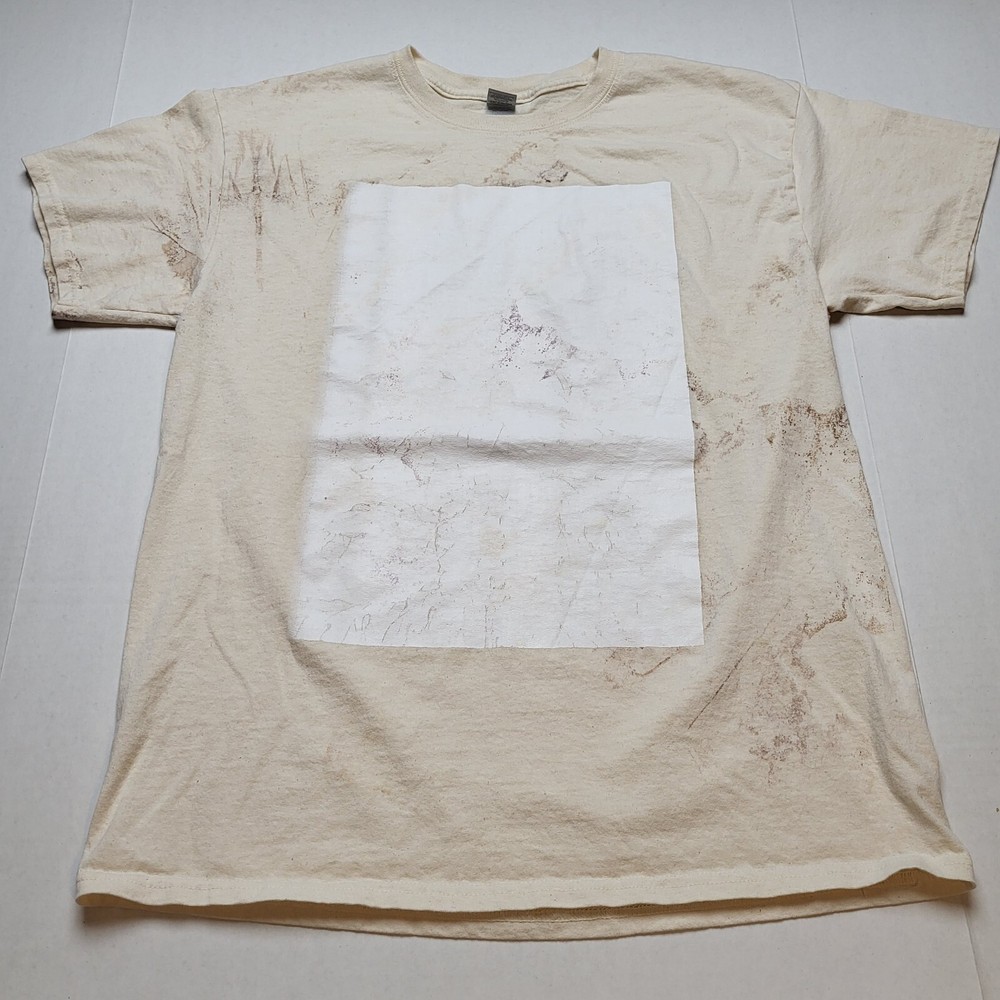 White Square T-Shirt Mens L Stains Beige F63