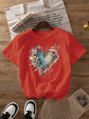 Women Love Print T-shirt Short Sleeve Crew Neck Casual Top Summer Women’s Shirt√
