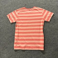 Unbranded T-Shirt Mens Size M Peach Pink Striped Short Sleeve Pocket Crest Fair