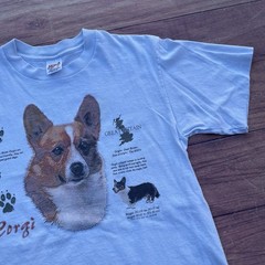 Vintage 90s RARE Corgi Great Britain Animal Dog Breed Shirt Size M Sky Blue Tee