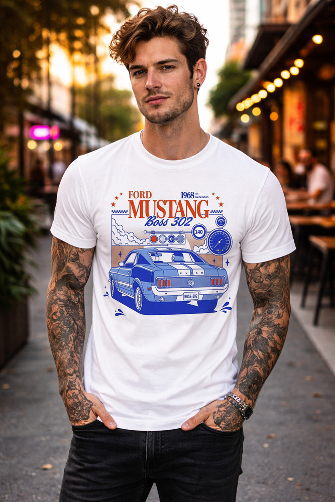 Ford Mustang Boss 302 1968 Retro Vintage Style Car and Racing Fan Graphic