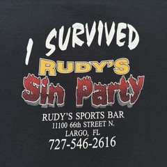 Vintage Rudy’s Sin Party Shirt Mens M Angel Devil Pinup Biker Largo FL