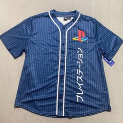 PlayStation Katakana Kanji Baseball Jersey Official License Navy Pinstripe XL