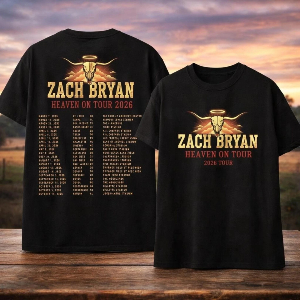 Zach Bryan 2026 Tour Shirt Heaven On Tour Country Music Mens Black Tee