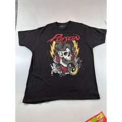 Poison Rock Band 2018 Skull & Snake Graphic T-Shirt XL Black Flaming Skull