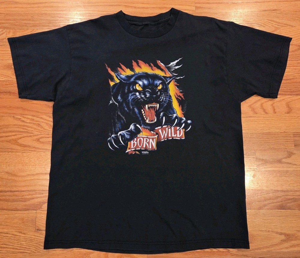 Born Wild Panther Shirt XL Double Sided Used Black 90’s Biker Motorcycle