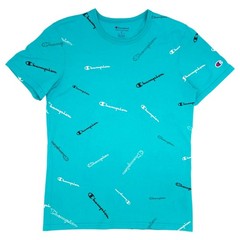 Champion Shirt Mens Medium Blue All Over Print Logo Graphic Tee T-Shirt Cotton
