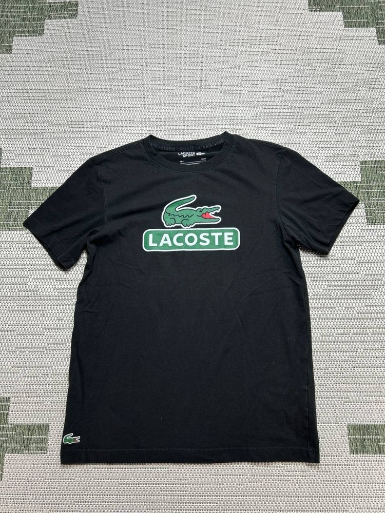 Lacoste Shirt Mens Medium Black Green Cotton Blend Pullover *