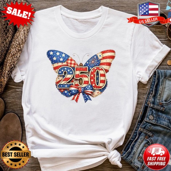 USA 250 Years Of Freedom Butterfly Shirt, Coquette Bow 250th T-Shirt | S-5XL