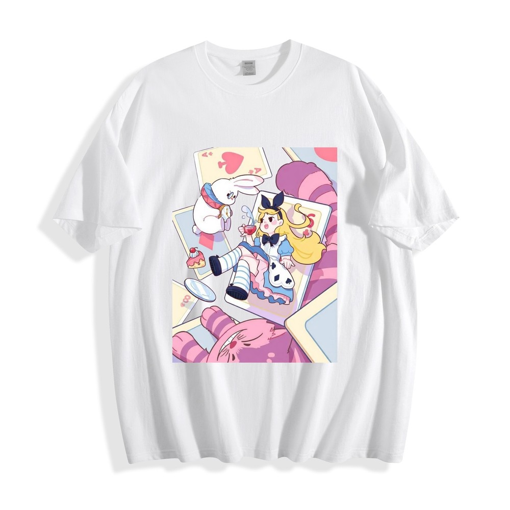 Alice in Wonderland Tea Party Tee – Alice Bunny Mad Hatter Cards Fantasy T-Shirt