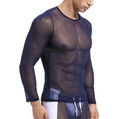 Mens Long Sleeve See Through Mesh T Shirt Sexy Muscle Clubwear Blouse Tops Tee