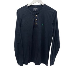 Abercrombie & Fitch Mens Long Sleeve Henley Shirt Blue M Logo Casual Top Preppy