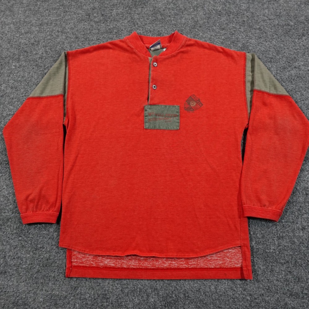 VTG OP Ocean Pacific Shirt Men S Orange Henley Baseball Tee Military 80s 0378