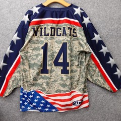 Vintage Wildcats Shirt Mens LARGE Green Blue Camo USA Flag RCDS Hockey Oversized