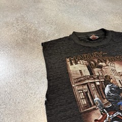 Vintage 1990 Harley Davidson 3D Emblem Cut Off Tee Shirt Large Peru Illinois