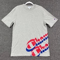 Champion Shirt Mens XL Gray Red Blue Script Logo Graphic Short Sleeve Crew Tee