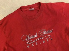 Vtg United States Marine Corps Script Logo T Shirt LARGE M.J. Soffe Semper Fi