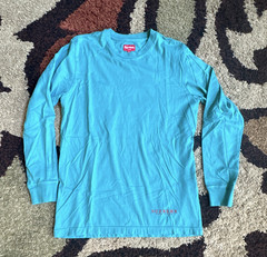 Supreme Logo Cotton Knit Crew Neck Long Sleeve T-Shirt Cyan Men’s Size M