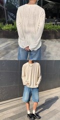 Men’s Distressed Long Sleeve T-Shirt Harajuku Aesthetic Ripped Pullover Top