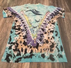 VINTAGE Liquid Blue Ocean Shirt XL Tie Dye All Over Print Nature Dolphin 1990