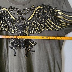 AFFLICTION Y2K Green Tie-Dye Gold Black Foil Velvet Graphic Eagle Shirt Sz L
