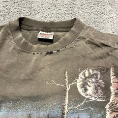 Vintage Oneita Shirt Mens XL Wolf Print Single Stitch Tee Gray Distressed *