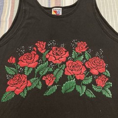 Vintage Newport Blue Red Roses Tank Top L Made In USA Single Stitch