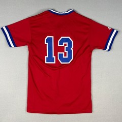 VTG Majestic 131s Jersey T-Shirt Small Red Blue V-Neck Baseball Style 90s USA