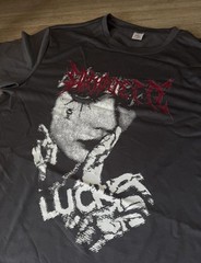 Black Graphic Print Men’s T-Shirt L, Polyester Elastane, ‘LUCKY’ Design