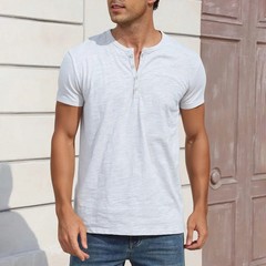 Premium Men’s Cotton Henley T Shirt Breathable Slim Fit Casual Summer Top Gift