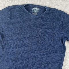 Wallace & Barnes Shirt Mens Medium Indigo Blue Short Sleeve Pocket Crew Neck