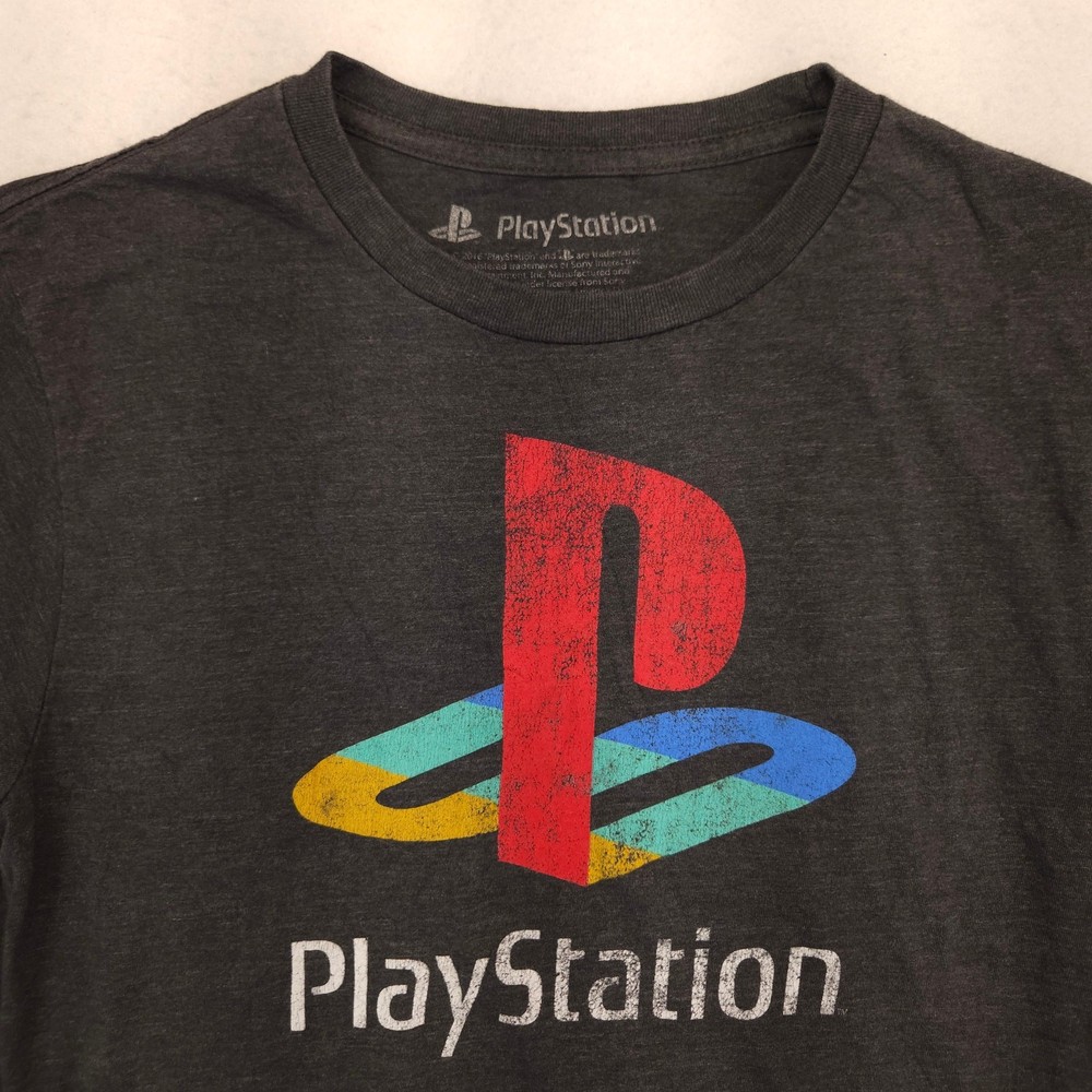 Playstation Casual Crew Neck Short Sleeve Graphic Shirt Mens Size Small S Gray