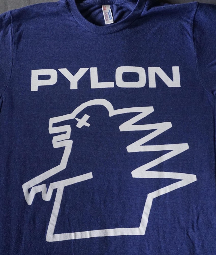 Pylon Shirt Mens Small Blue Band Tee Dinosaur Made USA New Wave Post Punk