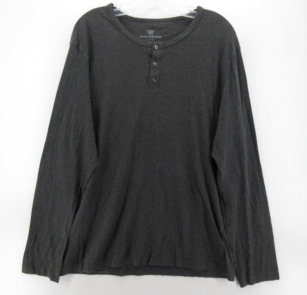 Mack Weldon Shirt Men XL Gray Henley Pullover Minimalist Casual Pima Cotton