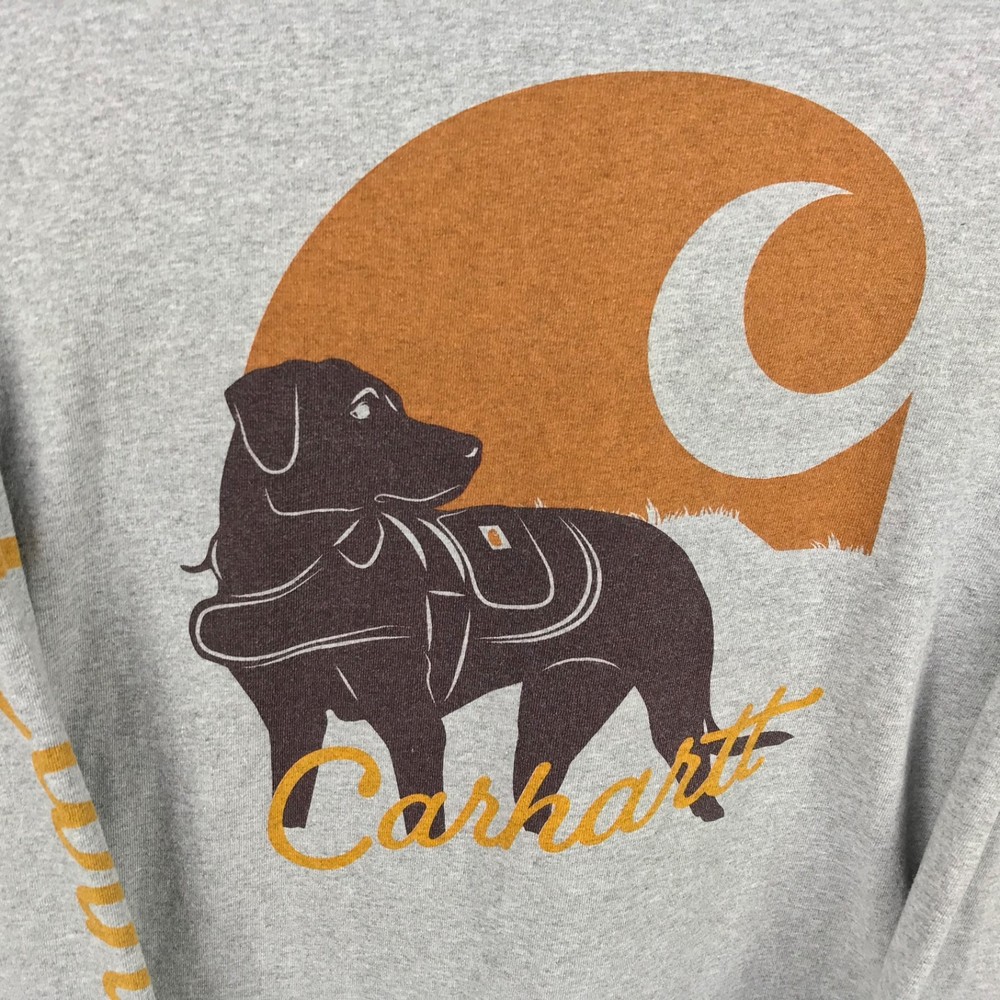 Carhartt Pocket T Shirt Mens XL Gray Loose Fit Cotton Spellout Dog Graphic