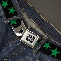Seatbelt Belt – Stars Scattered Black/Green – 1.0″ Wide – 20-36 Inches in Length