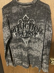 Affliction Live Fast Thermal Shirt Mens L Gray Flocked Cross Distressed Y2K