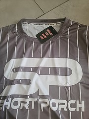 Short Porch Softball Shirt Dark Grey And White Striped practice jersey