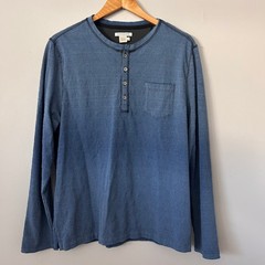 Carbon 2 Cobalt Shirt Mens Large Blue Cotton Long Sleeve Watermark Henley