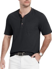 MAGCOMSEN Men’s Henley Shirts Short Sleeve Pocket Tee Shirts Black Size S