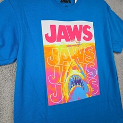 JAWS Shirt Mens Large Blue Orange Casual Movie Film Shark Poster Swimmer NWT