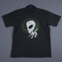 Vintage Fashion Victim Alien Shirt XL Black Short Sleeve Glow in the Dark 1995