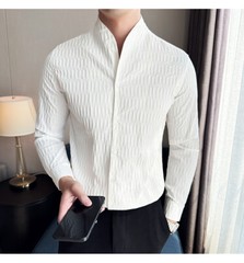 Retro Shirt Men’s Long-sleeved Spring Fashion Slim Business Casual T-shirts Tops