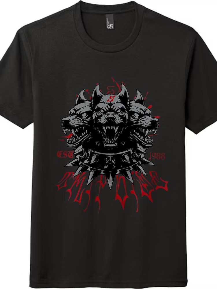 Retro Dark Myth Cerberus Hellhound Gothic Street Unisex Outdoor Cotton Tee