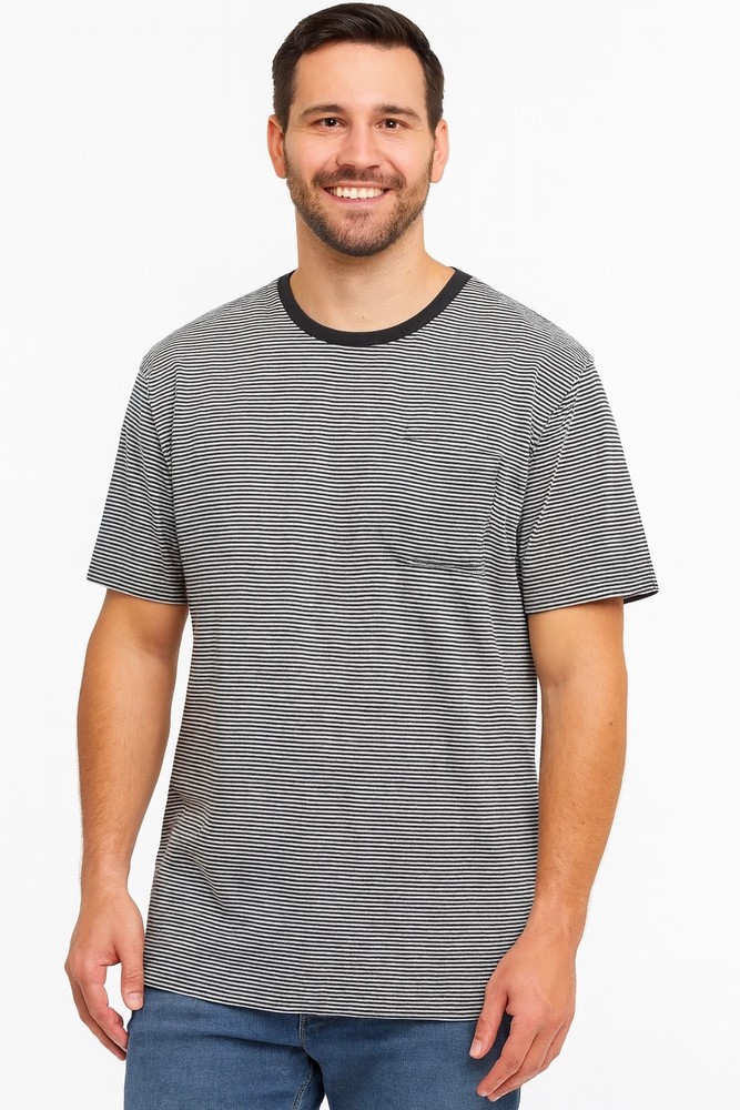 George Pocket T-Shirt Men’s 3XL 54-58 Black Cotton Jersey Crew Neck Striped NWT