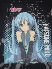 Hatsune Miku Black Bleach Wash Graphic T-Shirt Short Sleeve Crew Neck